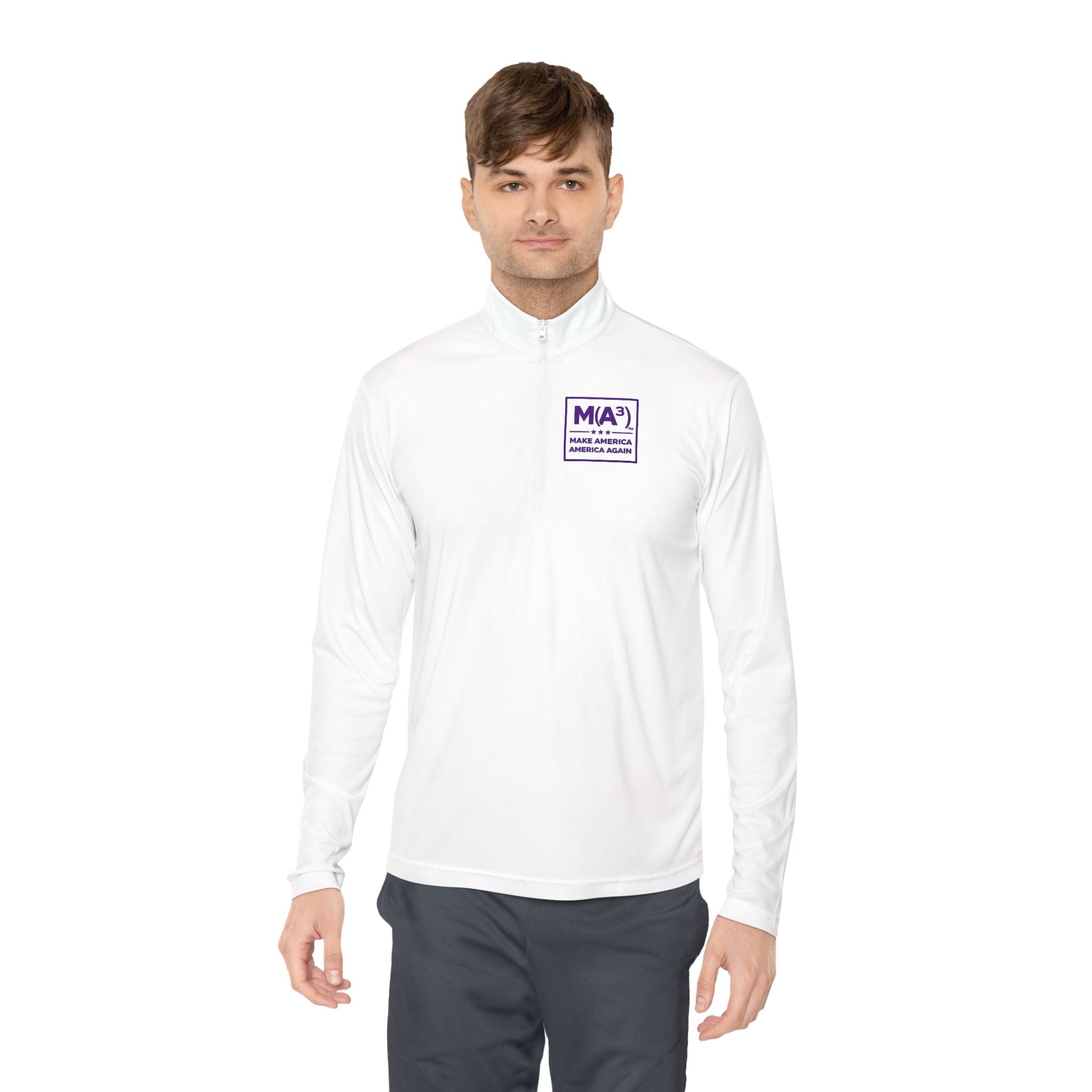 Quarter-Zip Pullover — Minimalist Purple MKA Logo Chest Sweatshirt