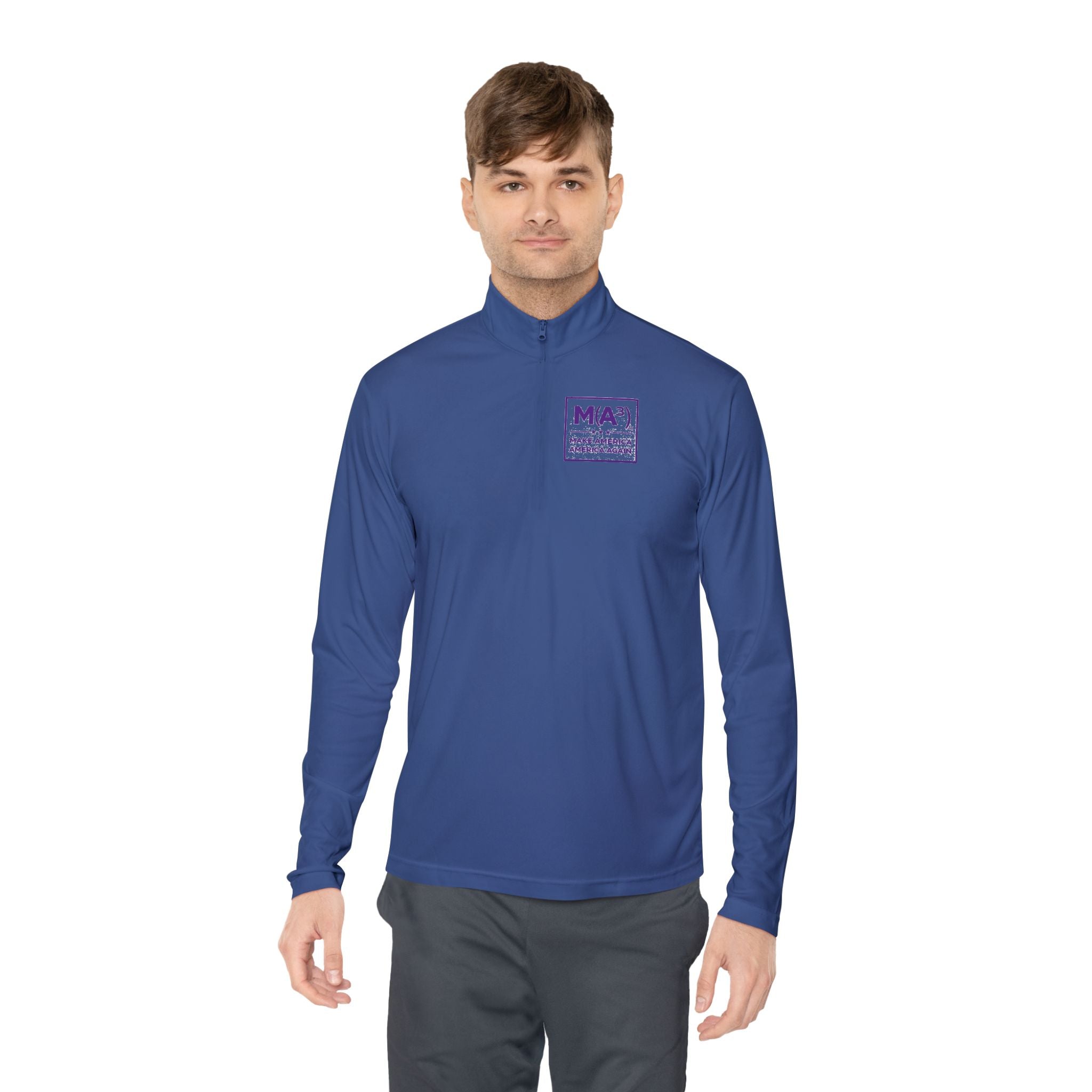 Quarter-Zip Pullover — Minimalist Purple MKA Logo Chest Sweatshirt